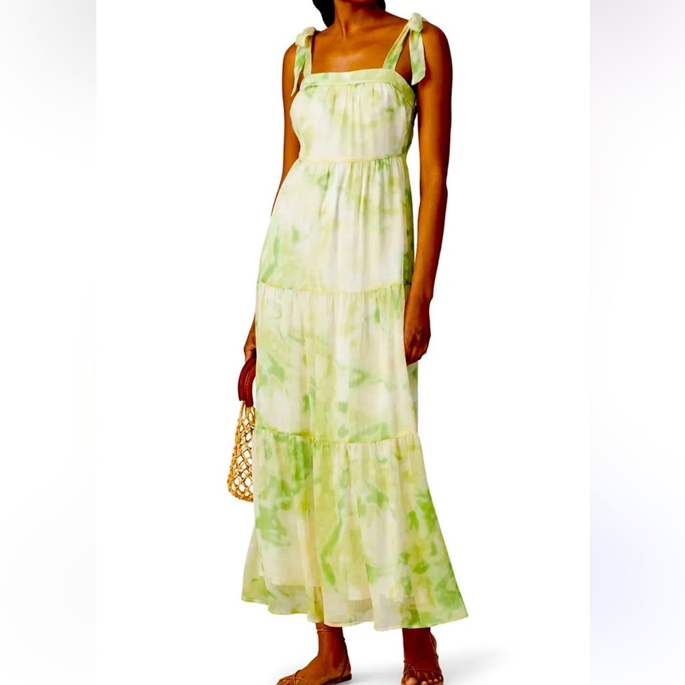NWOT Line & Dot Chiffon Palm Maxi Dress